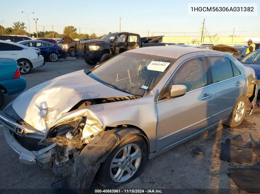 2006 Honda Accord 2.4 Se VIN: 1HGCM56306A031382 Lot: 40883961