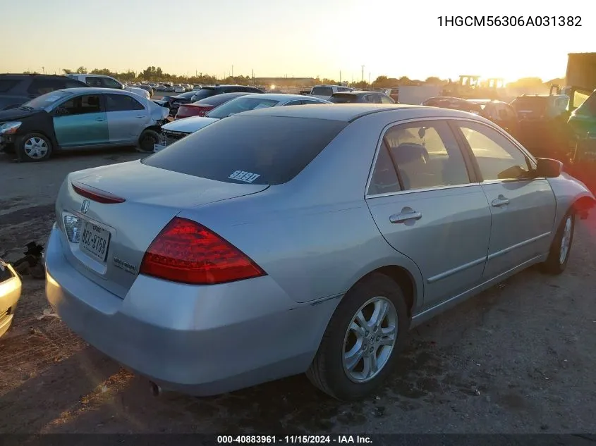 2006 Honda Accord 2.4 Se VIN: 1HGCM56306A031382 Lot: 40883961