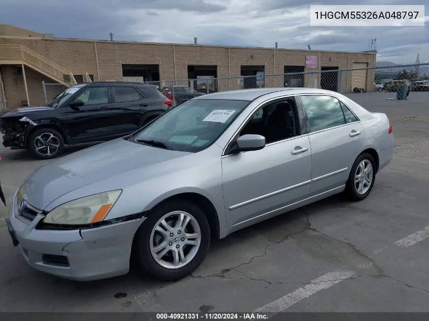 2006 Honda Accord 2.4 Se VIN: 1HGCM55326A048797 Lot: 40921331