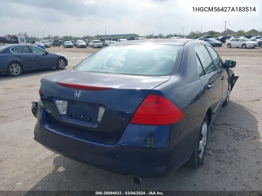 2007 Honda Accord 2.4 Lx VIN: 1HGCM56427A183514 Lot: 38894833