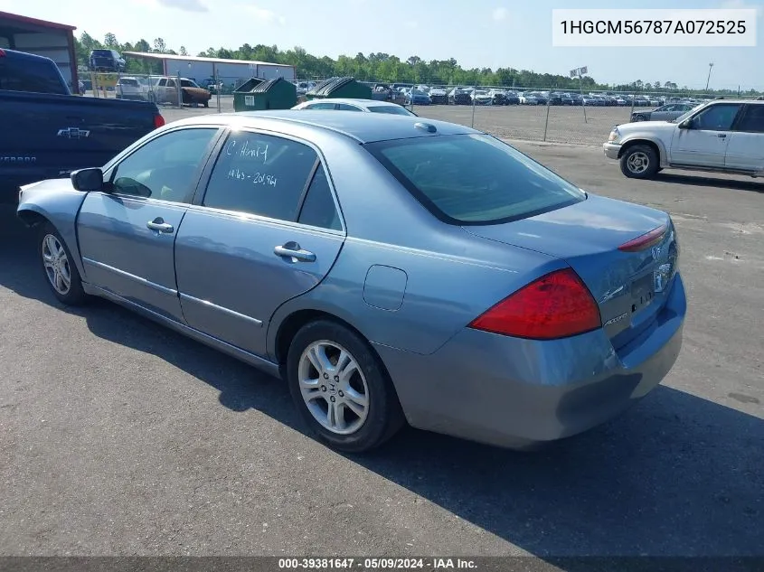 2007 Honda Accord 2.4 Ex VIN: 1HGCM56787A072525 Lot: 39381647