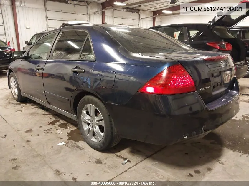 2007 Honda Accord 2.4 Vp VIN: 1HGCM56127A198021 Lot: 40095008