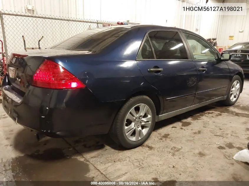 2007 Honda Accord 2.4 Vp VIN: 1HGCM56127A198021 Lot: 40095008