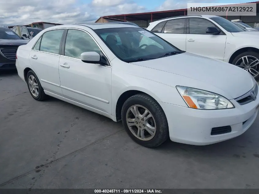 1HGCM56867A212922 2007 Honda Accord Ex