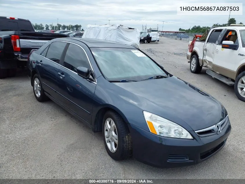 2007 Honda Accord 2.4 Ex VIN: 1HGCM56867A087503 Lot: 40300776