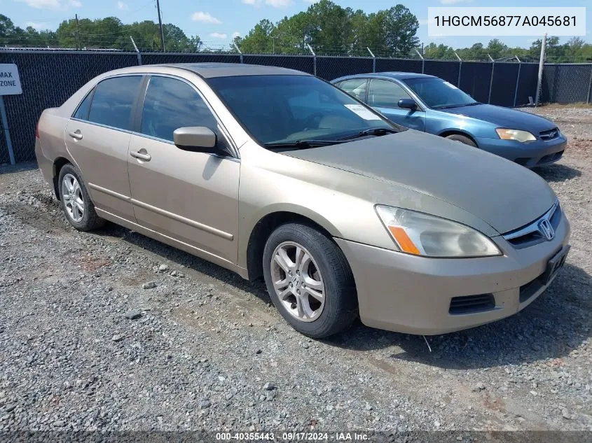 2007 Honda Accord 2.4 Ex VIN: 1HGCM56877A045681 Lot: 40355443