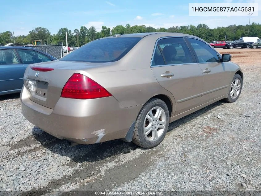 2007 Honda Accord 2.4 Ex VIN: 1HGCM56877A045681 Lot: 40355443