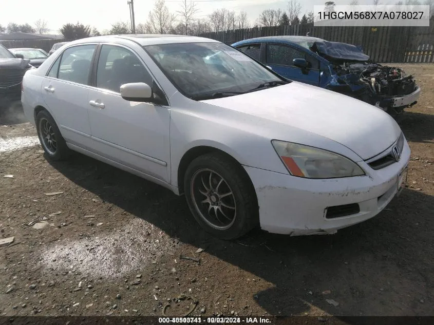 2007 Honda Accord 2.4 Ex VIN: 1HGCM568X7A078027 Lot: 40503741