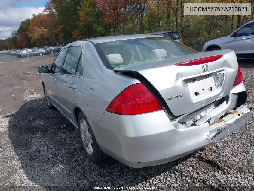 2007 Honda Accord 2.4 Ex VIN: 1HGCM56767A210871 Lot: 40616076