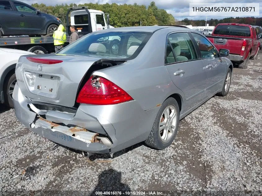 2007 Honda Accord 2.4 Ex VIN: 1HGCM56767A210871 Lot: 40616076