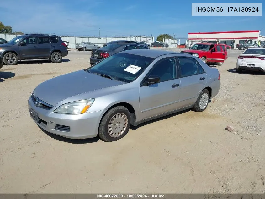 2007 Honda Accord 2.4 Vp VIN: 1HGCM56117A130924 Lot: 40672500