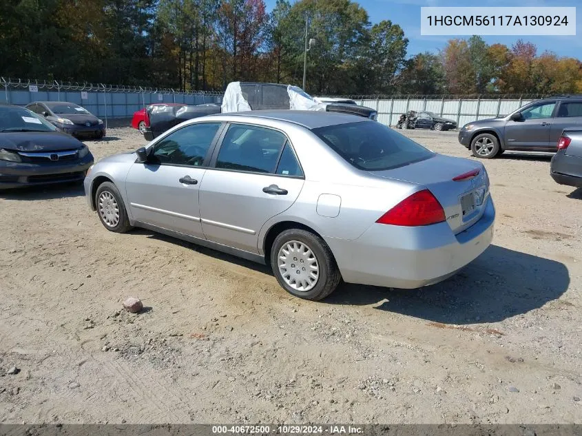 2007 Honda Accord 2.4 Vp VIN: 1HGCM56117A130924 Lot: 40672500