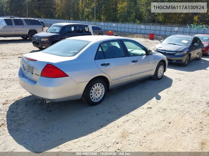 2007 Honda Accord 2.4 Vp VIN: 1HGCM56117A130924 Lot: 40672500