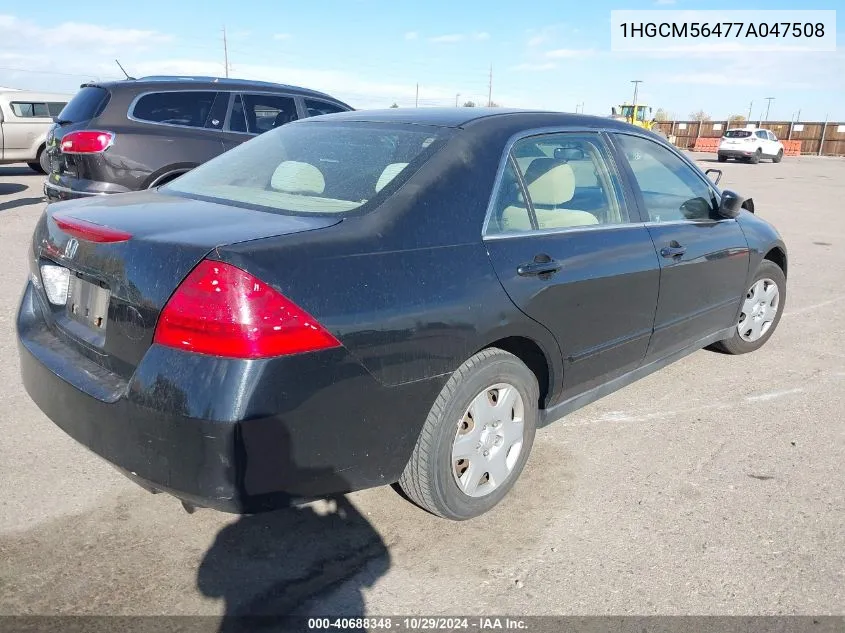 2007 Honda Accord 2.4 Lx VIN: 1HGCM56477A047508 Lot: 40688348