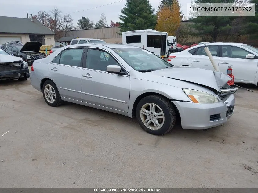 2007 Honda Accord 2.4 Ex VIN: 1HGCM56887A175792 Lot: 40693968