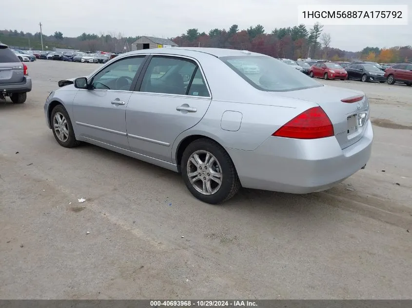 2007 Honda Accord 2.4 Ex VIN: 1HGCM56887A175792 Lot: 40693968