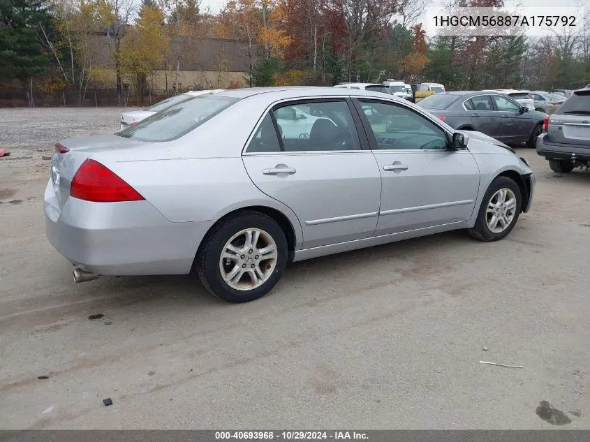 2007 Honda Accord 2.4 Ex VIN: 1HGCM56887A175792 Lot: 40693968