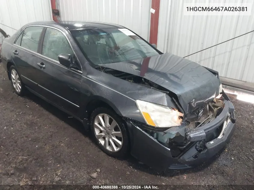 2007 Honda Accord 3.0 Se VIN: 1HGCM66467A026381 Lot: 40698388