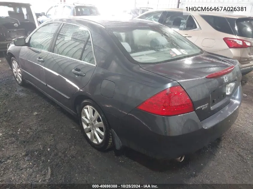 2007 Honda Accord 3.0 Se VIN: 1HGCM66467A026381 Lot: 40698388