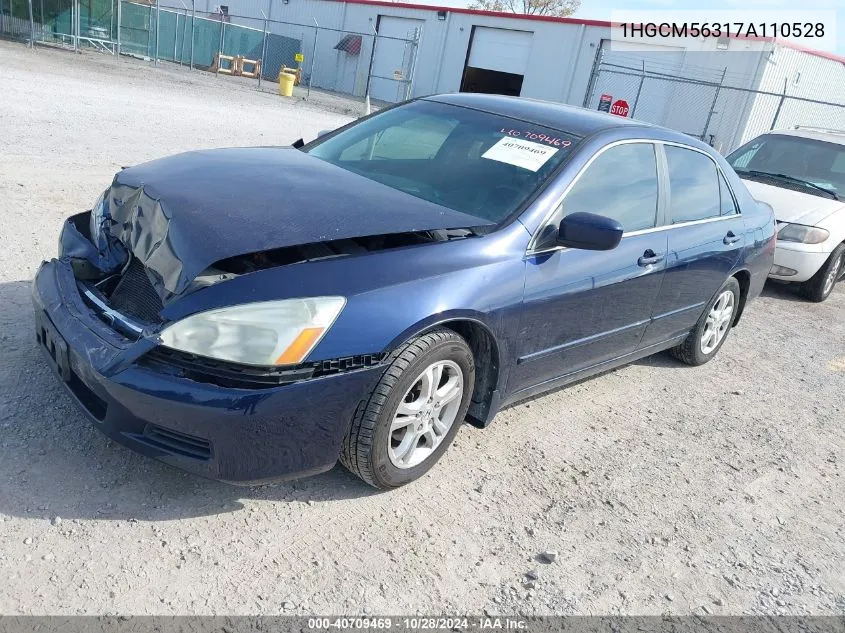 2007 Honda Accord 2.4 Se VIN: 1HGCM56317A110528 Lot: 40709469