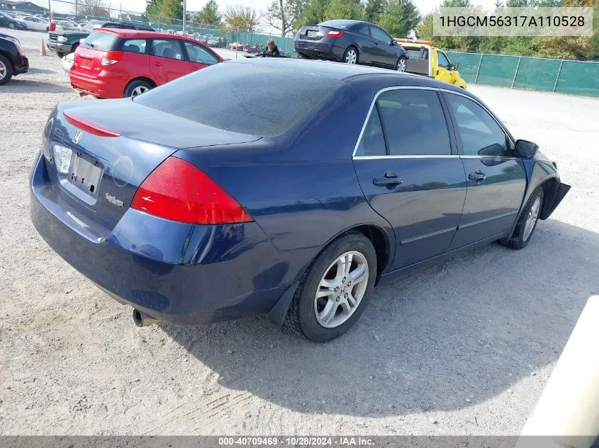 2007 Honda Accord 2.4 Se VIN: 1HGCM56317A110528 Lot: 40709469