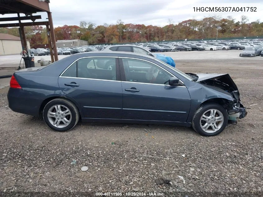 2007 Honda Accord 2.4 Se VIN: 1HGCM56307A041752 Lot: 40711905