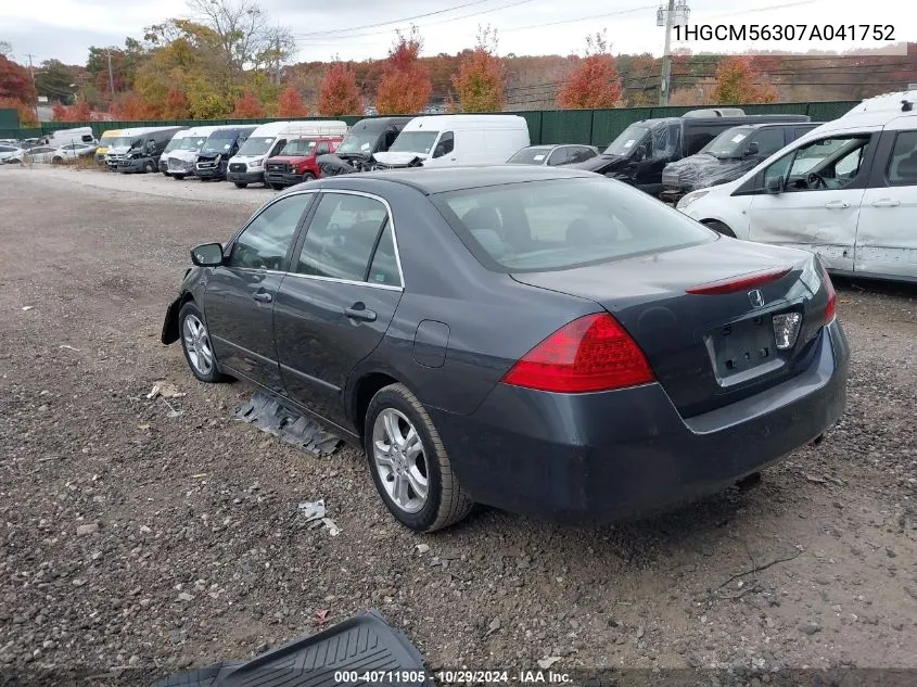 2007 Honda Accord 2.4 Se VIN: 1HGCM56307A041752 Lot: 40711905