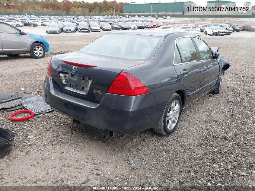 2007 Honda Accord 2.4 Se VIN: 1HGCM56307A041752 Lot: 40711905