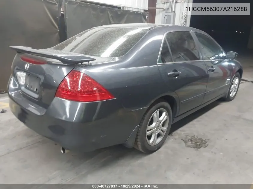 2007 Honda Accord 2.4 Se VIN: 1HGCM56307A216288 Lot: 40727037