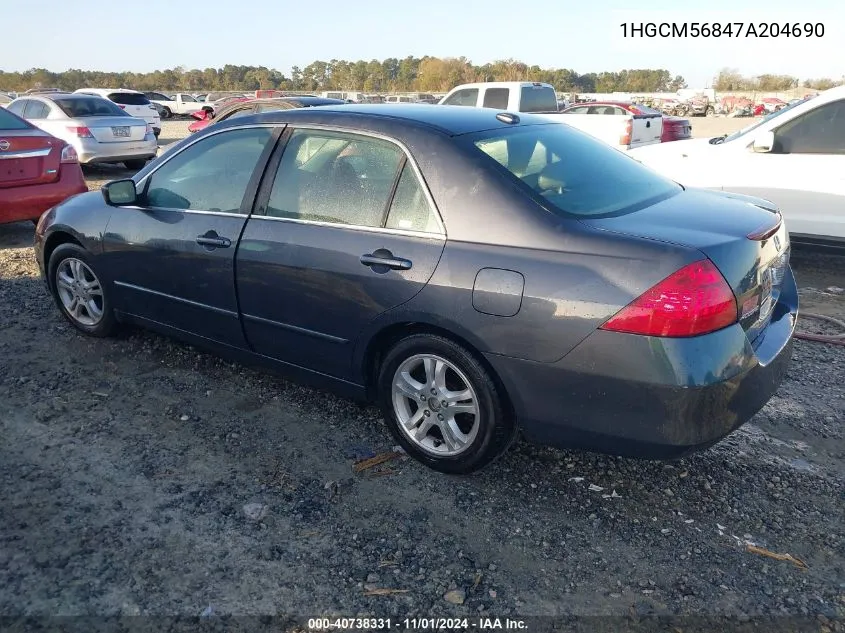 2007 Honda Accord 2.4 Ex VIN: 1HGCM56847A204690 Lot: 40738331