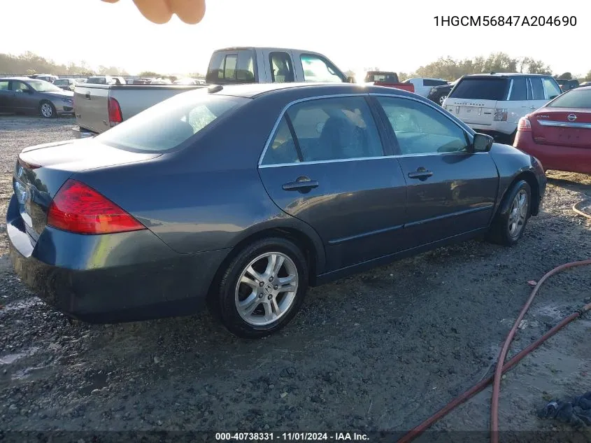 2007 Honda Accord 2.4 Ex VIN: 1HGCM56847A204690 Lot: 40738331