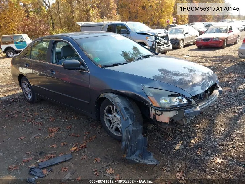 2007 Honda Accord 2.4 Se VIN: 1HGCM56317A170146 Lot: 40741012