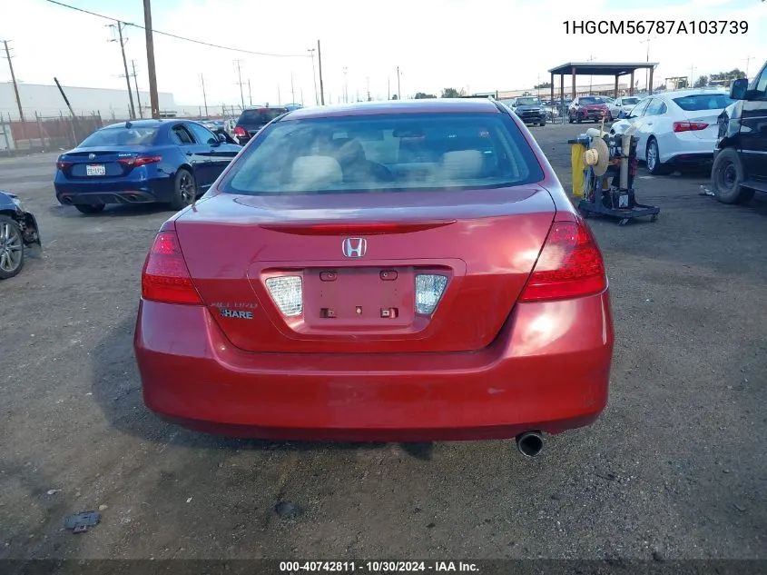 2007 Honda Accord 2.4 Ex VIN: 1HGCM56787A103739 Lot: 40742811