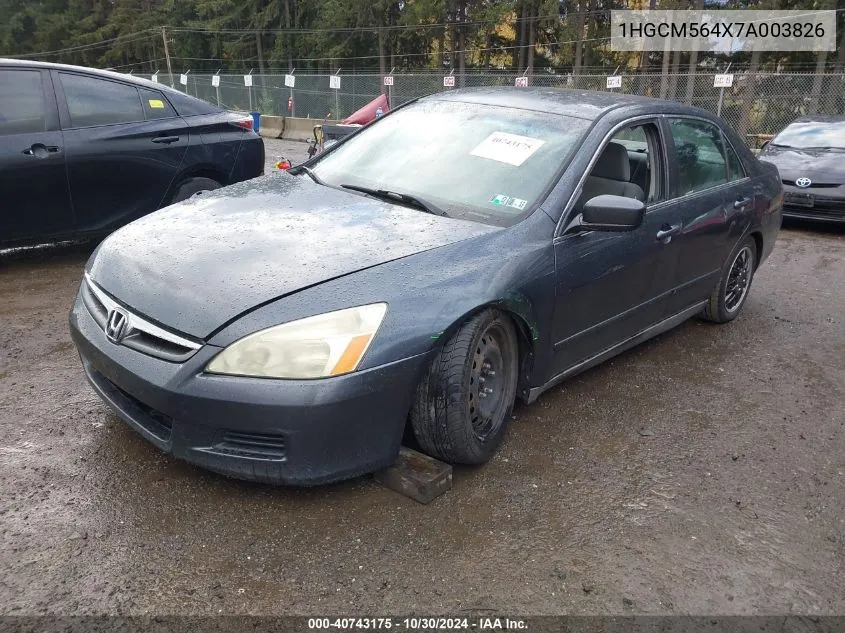 2007 Honda Accord 2.4 Lx VIN: 1HGCM564X7A003826 Lot: 40743175