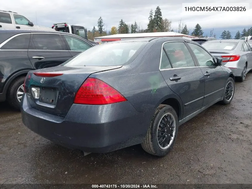 2007 Honda Accord 2.4 Lx VIN: 1HGCM564X7A003826 Lot: 40743175