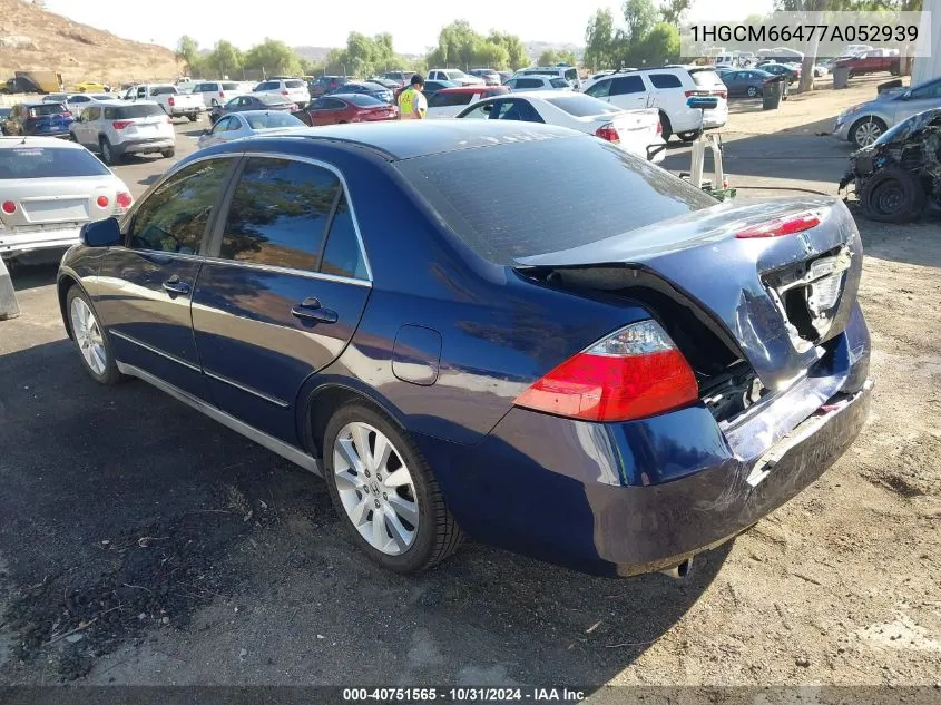 2007 Honda Accord 3.0 Se VIN: 1HGCM66477A052939 Lot: 40751565