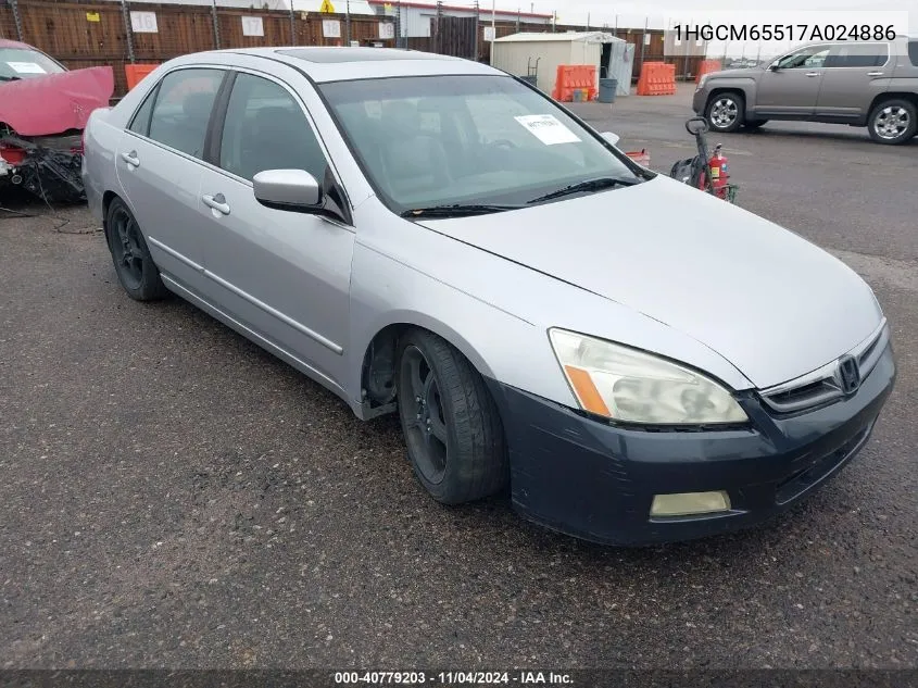 2007 Honda Accord 3.0 Ex VIN: 1HGCM65517A024886 Lot: 40779203