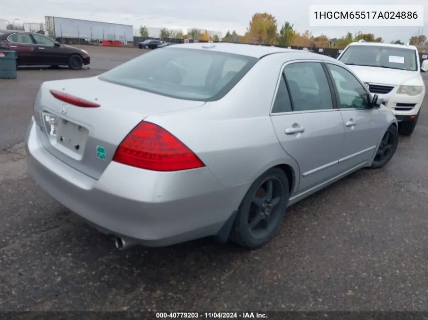 2007 Honda Accord 3.0 Ex VIN: 1HGCM65517A024886 Lot: 40779203