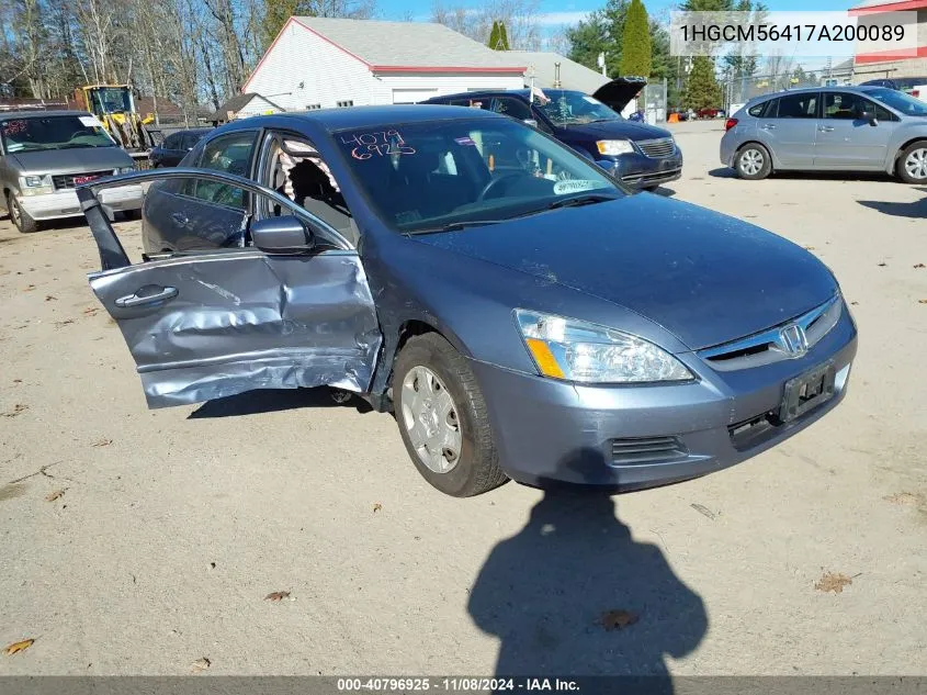 2007 Honda Accord 2.4 Lx VIN: 1HGCM56417A200089 Lot: 40796925