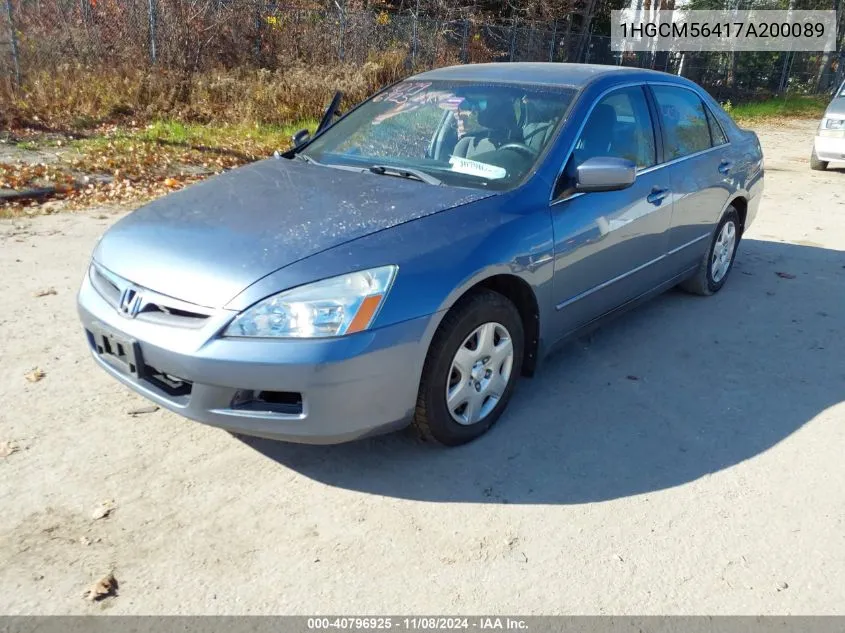 2007 Honda Accord 2.4 Lx VIN: 1HGCM56417A200089 Lot: 40796925