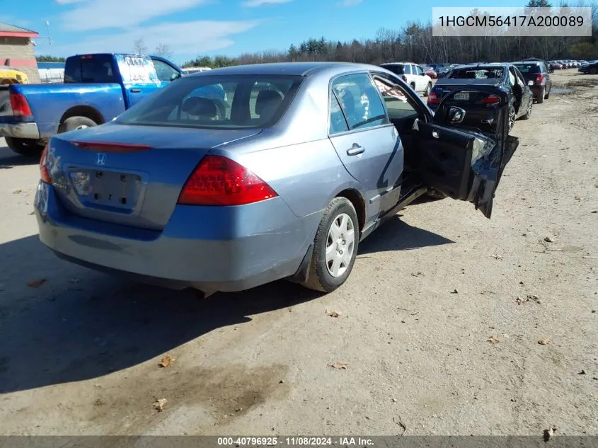 2007 Honda Accord 2.4 Lx VIN: 1HGCM56417A200089 Lot: 40796925