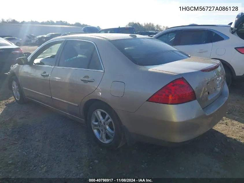 2007 Honda Accord 2.4 Ex VIN: 1HGCM56727A086128 Lot: 40798917