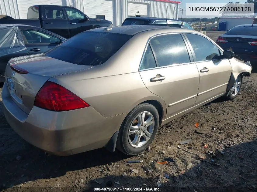 2007 Honda Accord 2.4 Ex VIN: 1HGCM56727A086128 Lot: 40798917