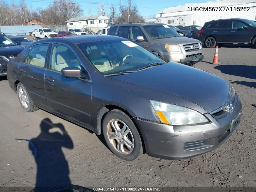 2007 Honda Accord 2.4 Ex VIN: 1HGCM567X7A115262 Lot: 40815478