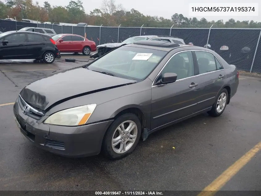 2007 Honda Accord 2.4 Ex VIN: 1HGCM56737A195374 Lot: 40819647