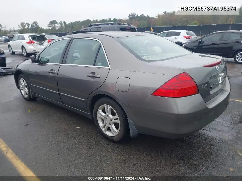 2007 Honda Accord 2.4 Ex VIN: 1HGCM56737A195374 Lot: 40819647