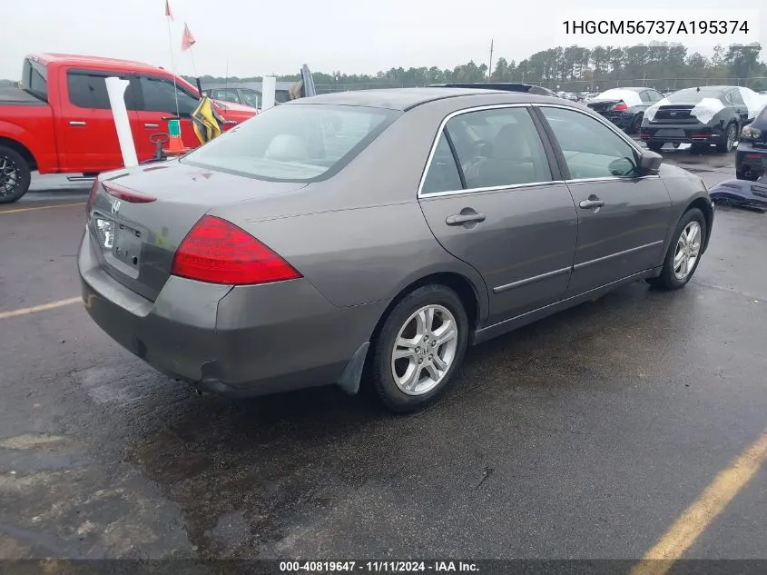 2007 Honda Accord 2.4 Ex VIN: 1HGCM56737A195374 Lot: 40819647