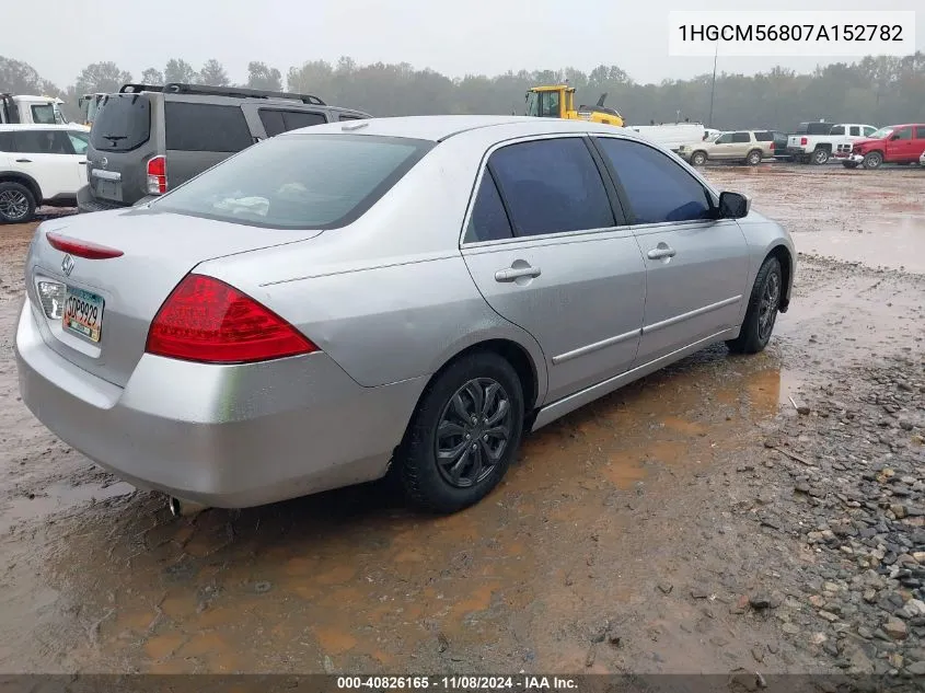 2007 Honda Accord 2.4 Ex VIN: 1HGCM56807A152782 Lot: 40826165