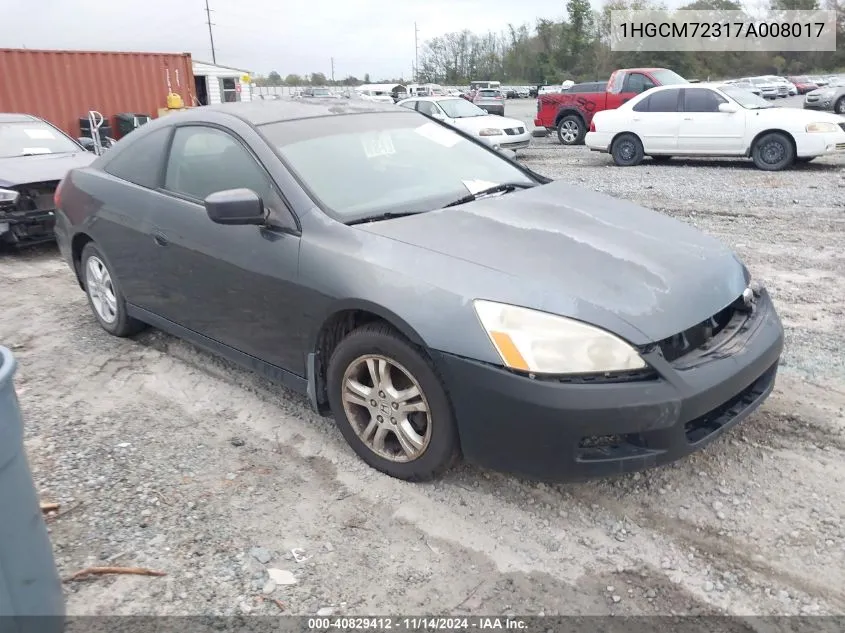 2007 Honda Accord 2.4 Lx VIN: 1HGCM72317A008017 Lot: 40829412