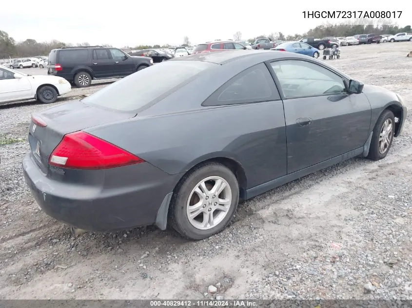 2007 Honda Accord 2.4 Lx VIN: 1HGCM72317A008017 Lot: 40829412